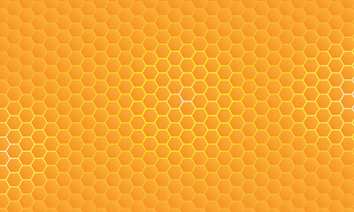 Yellow, orange beehive background. Futuristic honeycomb, bees hive cells mosaic pattern. Realistic geometric mesh cells texture. Bee honey shapes. Hexagon, hexagon grid, hexagonal vector.