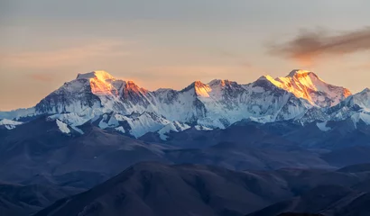 Velvet curtains Makalu Makalu Peak and Kanchenjunga of Himalaya mountains in Shigatse city Tibet Autonomous Region, China.  