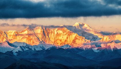 Makalu Peak and Kanchenjunga of Himalaya mountains in Shigatse city Tibet Autonomous Region, China.  