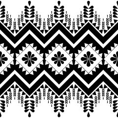Seamless pattern with abstract geometric ornament. Black and white background.