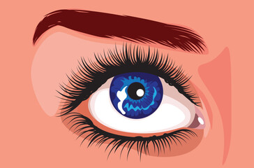 Blue female eye with long eyelashes