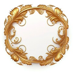 Golden baroque frame ornament on white background. Antique style gold flowers, leaves. Decorative elegant luxury design.golden elements in baroque, rococo style.seamless vintage pattern. generative ai