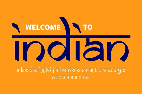 Indian style Latin font design, Devanagari inspired alphabet, letters and numbers, illustration, welcome to indian with alphabets and numbers