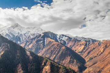 Mountain Almaty landscape in the off-season, autumn smoothly turns into winter with climb.