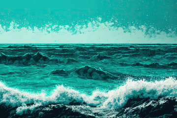 Obraz premium Background of the Mediterranean Sea in rough, deep turquoise and blue with white foam texture. Generative AI