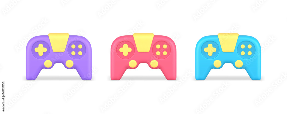 Poster gamepad with buttons for online virtual game playing 3d icon set realistic vector illustration