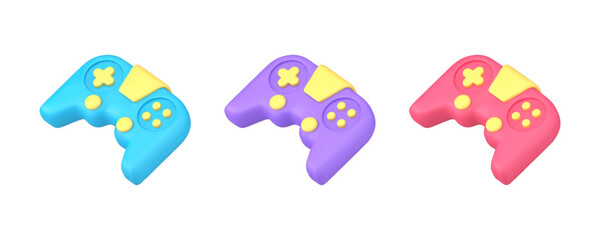 Gamepad virtual game playing joystick with buttons gamer hardware 3d icon set realistic vector © provectors