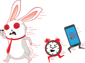 White bunny and alarm clock