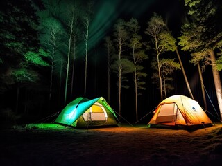 Camping at night under the stars. 