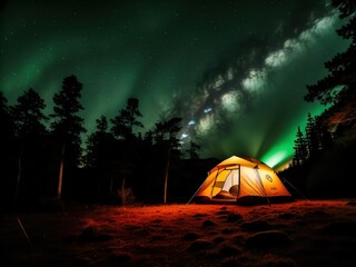 Camping at night under the stars. 