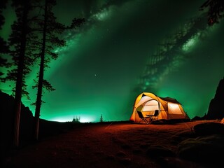 Fototapeta na wymiar Camping at night under the stars. 