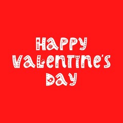 happy Valentines day text style with floral design in white color on red background, 