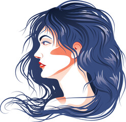 Woman in profile with blue hair