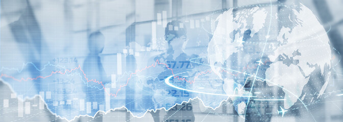 Global stock market trading. Background with 3D model of the globe