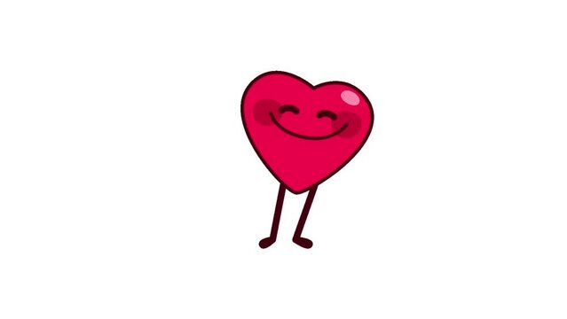 happy heart animation in red color on white background, animation shape of happy heart 