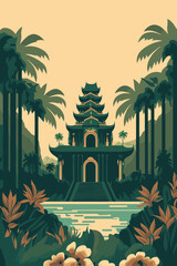 Obraz premium bali hindu temple, balinese culture background indonesia tourism retro style