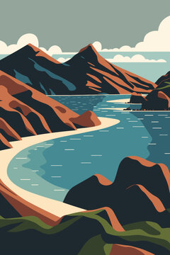Padar Island indonesia tourism atraction in Vector Illustration