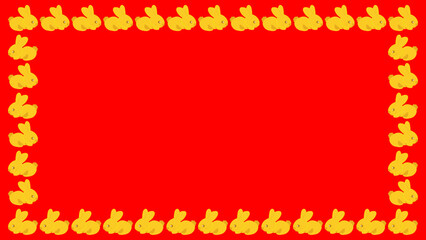 Golden rabbit isolated on a red background and texture. Chinese New Year.