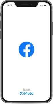 Facebook symbols, profile. Meta logo. Meta, Facebook rebrand concept. Social media. Facebook mockup, application. Smart phone with facebook sign on screen