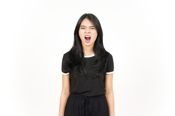 Fototapeta premium Scream and Angry Face Of Beautiful Asian Woman Isolated On White Background