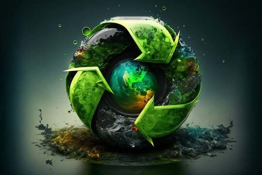 Waste recycle management, eco friendly, energy saving awareness month concept. Generative ai.