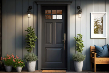 comfortable front door of house in stylish modern cottage , generative ai - obrazy, fototapety, plakaty