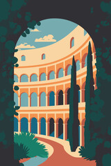 Colosseum Rome city landmark poster, tourism attraction vector illustration