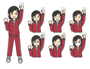 ジャージ 女子学生 ガッツポーズ 02