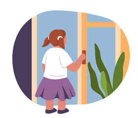 Danger at home, unattended kid opening window