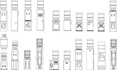 collection of sketches vector illustration design of electronic water cooler