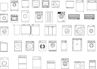 collection of sketches of vector illustrations of electronic washing machines