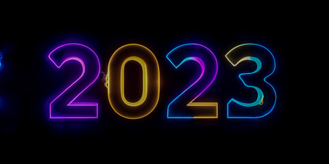 2023 year 3d text text on black, CGI 3d 4K and ai generated.
