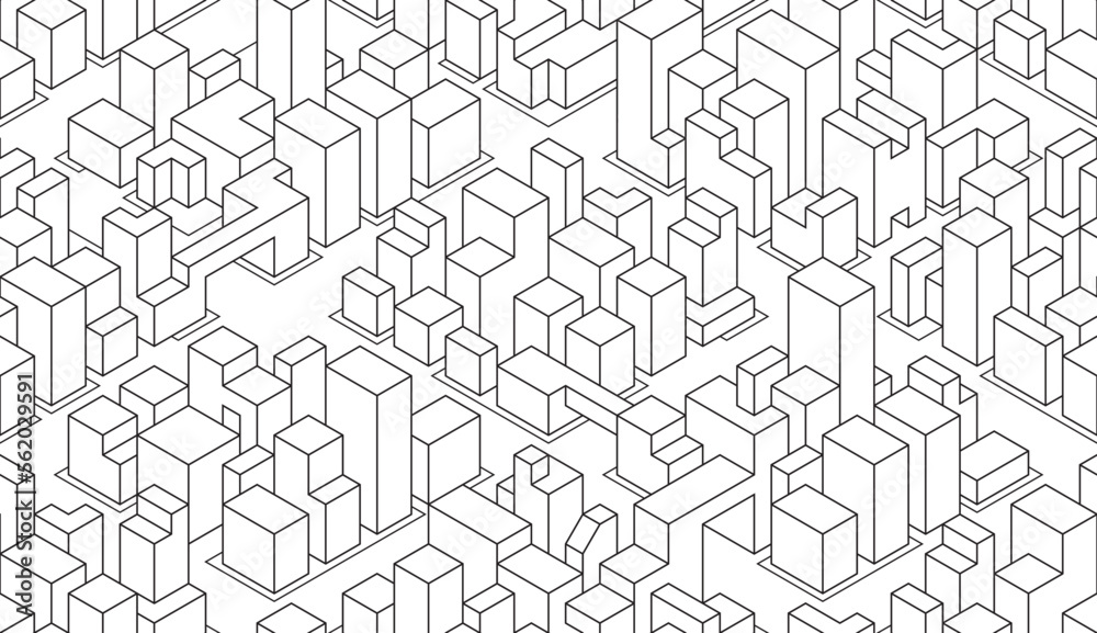 Poster Seamless design abstract urban building line drawing. 3D illustration linear drawing architecture modern abstract background. 