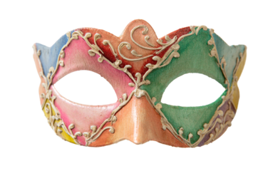 Venetian carnival mask pink green pastel colors isolated Transparent background, PNG.