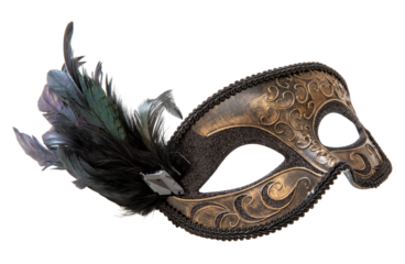 Venetian carnival mask with feathers isolated Transparent background, PNG.