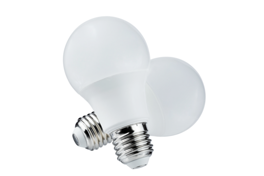 Set of Energy saving LED light bulb E27 on white background. Full Depth of field. Focus stacking. Png