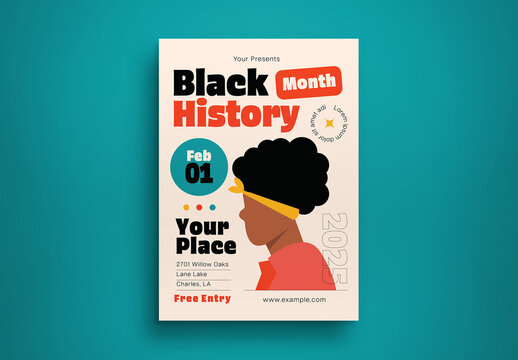 White Flat Design Black History Month Flyer Layout