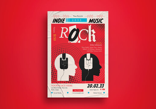 White Grunge Indie Rock Music Flyer Layout
