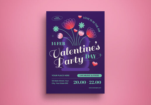 Purple 3D Valentine Day Flyer Layout