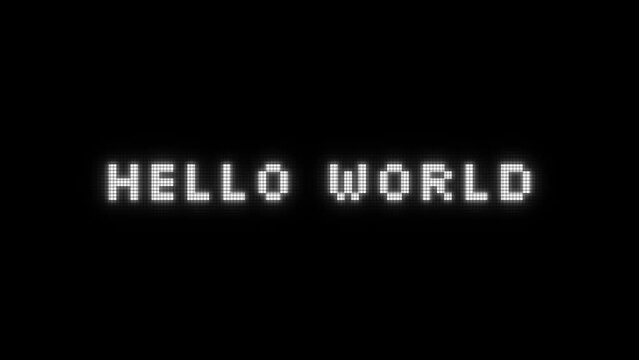 Programmer greeting HELLO WORLD being typed on a computer terminal. Software development, coding, programming. Can be used as promotional content related to technology and software development.