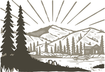 a landscape mountain with a big lake