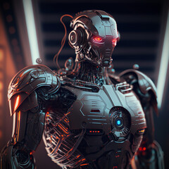 Fototapeta premium Illustration de robot futuriste doté d'une intelligence artificielle, AI genarated, vue 05