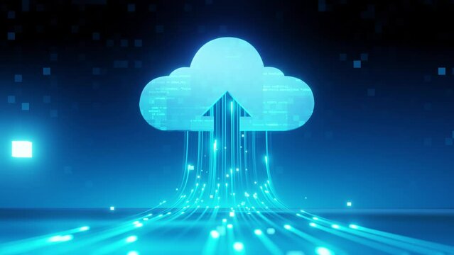 cloud computing icon with flowing data, data line stream to cloud icon animation, 4k resolution.