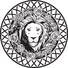 lion head with a rose flowers background logo