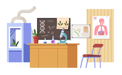 Interior of school laboratory with microscope