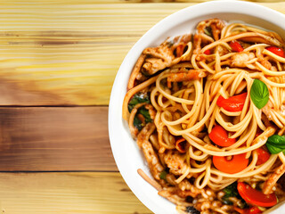 Noodles on white bowel