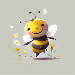 Obraz premium Cartoon. Cute bee smiling. generative ai