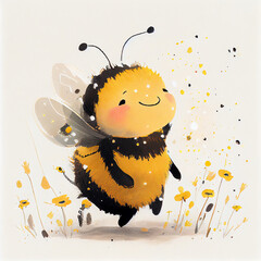 Cartoon. Cute bee smiling. generative ai