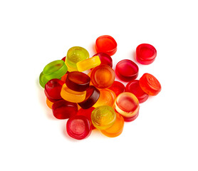 Round Gummy Candy Pile Isolated, Chewing Colorful Marmalade Pills, Jelly Gumdrops Heap, Gelatin Candies