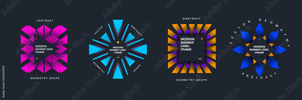 Aufkleber vector abstract banner with geometric bright triangular elements, eps10, modern frame set in round, 
